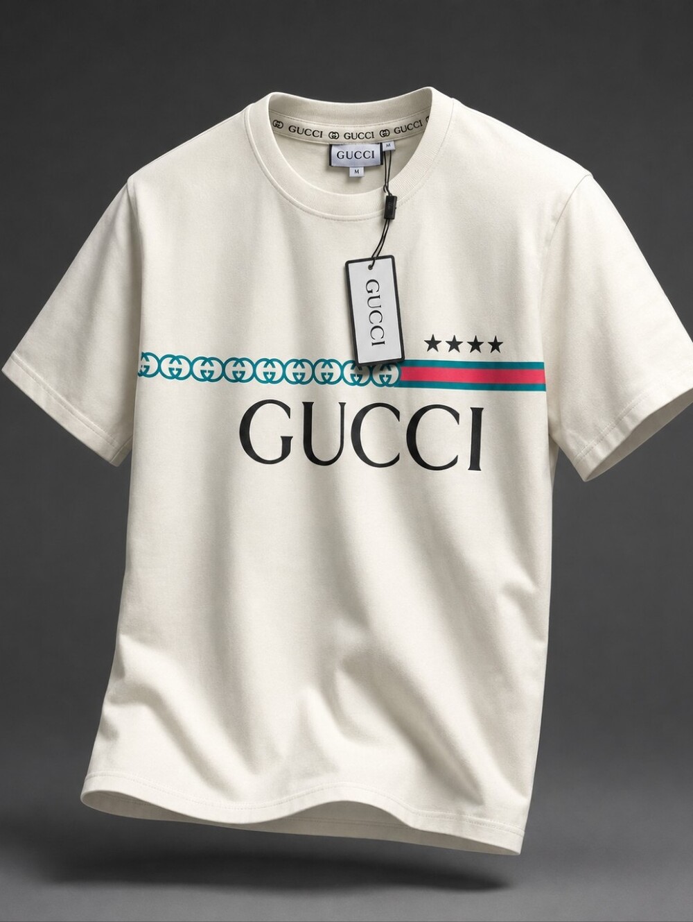 Gucci White Tee with Green and Red Chest Stripe Size Available S To L